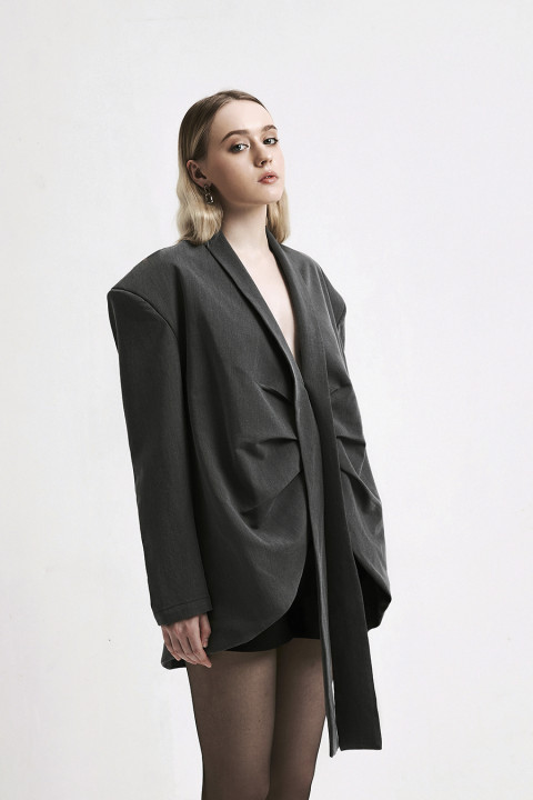 Louisa (Grey)- Áo Vest Xám Xếp Kiểu Cổ Buộc Dây